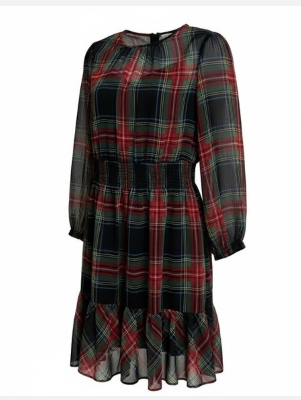J Crew Holiday Plaid Tartan Chiffon Dress